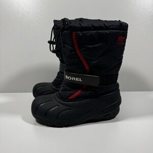 Sorel Flurry Youth Sz 3 Snow Boots Insulated Warm Winter Waterproof Black‎ Red